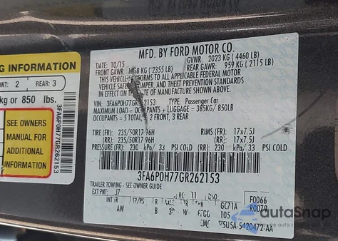 2016 Ford Fusion Se из США, поврежденный, VIN 3FA6P0H77GR262153